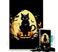 Jigsaw Puzzle 1000 Black Cat on Pumpkin Halloween Art Accurate Joint Fun, Smart Brain Activity, Slow Time Fun, Birthday Game Gift (38x26cm)