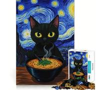 Jigsaw Puzzle 1000 Black Cat Ramen Starry Night Painting Exact Cut Play, Logic Skill Play, Relax Time Game, Christmas Home Art (50x75cm)