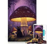 Jigsaw Puzzle 1000 Black Cat Under A Mushroom Exact Cut Play, Logic Skill Play, Relax Time Game, Christmas Home Art (50x75cm)
