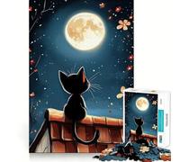 Jigsaw Puzzle 1000 Black Cat Under Full Moon Exact Cut Play, Logic Skill Play, Relax Time Game, Christmas Home Art (50x75cm)
