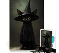 Jigsaw Puzzle 1000 Black Cat Witch with Hat And Cape Exact Cut Play, Logic Skill Play, Relax Time Game, Christmas Home Art (38x26cm)