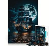 Jigsaw Puzzle 1000 Black Galleon Under Moonlight Exact Cut Play, Logic Skill Play, Relax Time Game, Christmas Home Art (38x26cm)