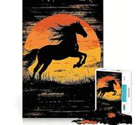 Jigsaw Puzzle 1000 Black Horse Silhouette Sunset Accurate Joint Fun, Smart Brain Activity, Slow Time Fun, Birthday Game Gift (38x52cm)