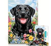 Jigsaw Puzzle 1000 Black Lab in Flowers Accurate Joint Fun, Smart Brain Activity, Slow Time Fun, Birthday Game Gift (38x26cm)