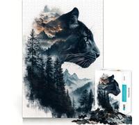 Jigsaw Puzzle 1000 Black Panther Mountain Double Exposure Flawless Fit Art, Smart Play Activity, Downtime Game Fun, Birthday Game Gift (50x75cm)