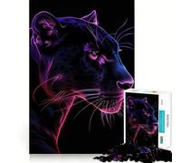 Jigsaw Puzzle 1000 Black Panther Neon Animal Accurate Joint Fun, Smart Brain Activity, Slow Time Fun, Birthday Game Gift (38x26cm)
