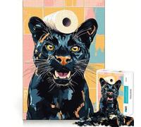 Jigsaw Puzzle 1000 Black Panther with Toilet Paper Hat Accurate Joint Fun, Smart Brain Activity, Slow Time Fun, Birthday Game Gift (38x52cm)