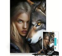Jigsaw Puzzle 1000 Blonde Woman And Her Wolf Accurate Joint Fun, Smart Brain Activity, Slow Time Fun, Birthday Game Gift (38x52cm)