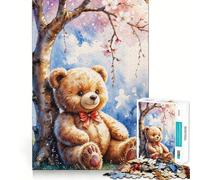 Jigsaw Puzzle 1000 Blossoms And Bear︰ A Serene Spring Moment Exact Cut Play, Logic Skill Play, Relax Time Game, Christmas Home Art (50x75cm)