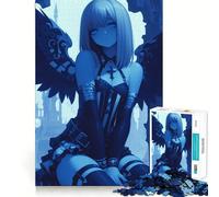 Jigsaw Puzzle 1000 Blue Angel with Wings Anime Girl Flawless Fit Art, Smart Play Activity, Downtime Game Fun, Birthday Game Gift (38x26cm)