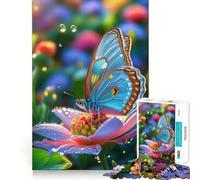 Jigsaw Puzzle 1000 Blue Butterfly on Flower Flawless Fit Art, Smart Play Activity, Downtime Game Fun, Birthday Game Gift (50x75cm)
