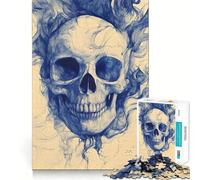 Jigsaw Puzzle 1000 Blue Skull And Smoke Flawless Fit Art, Smart Play Activity, Downtime Game Fun, Birthday Game Gift (38x26cm)