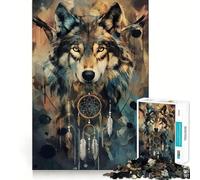 Jigsaw Puzzle 1000 Boho Wolf Dream Catcher Exact Cut Play, Logic Skill Play, Relax Time Game, Christmas Home Art (50x75cm)