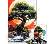 Jigsaw Puzzle 1000 Bonsai Tree Under Red Moon Japanese Landscape Accurate Joint Fun, Smart Brain Activity, Slow Time Fun, Birthday Game Gift (38x52cm)