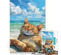 Jigsaw Puzzle 1000 Cat Relaxing on Beach Summer Exact Cut Art Logic Thinking Play Calm Play Time Birthday Activity (38x26cm)