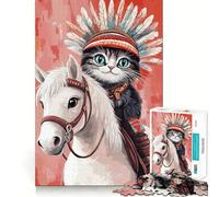 Jigsaw Puzzle 1000 Cat Riding Horse Exact Cut Art Logic Thinking Play Calm Play Time Birthday Activity (38x26cm)
