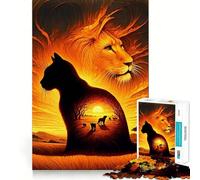 Jigsaw Puzzle 1000 Cat Silhouette Lion Sunset Exact Cut Art Logic Thinking Play Calm Play Time Birthday Activity (38x26cm)