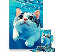 Jigsaw Puzzle 1000 Cat Swimming Underwater Exact Cut Art Logic Thinking Play Calm Play Time Birthday Activity (38x26cm)