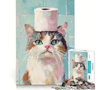 Jigsaw Puzzle 1000 Cat with Toilet Paper Hat Exact Cut Art Logic Thinking Play Calm Play Time Birthday Activity (50x75cm)