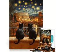 Jigsaw Puzzle 1000 Cats And Colosseum Starry Night Exact Cut Art Logic Thinking Play Calm Play Time Birthday Activity (38x26cm)