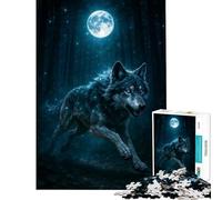 Jigsaw Puzzle 1000 Celestial Wolf Running Under The Moonlight in A Starry Forest Brain Intelligence Challenge Addictive Toys Relaxing Games Perfect Decoration Secret Santa Gifts (Size 38x52cm)