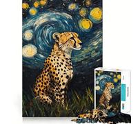 Jigsaw Puzzle 1000 Cheetah Under Starry Sky - Exact Cut Art Logic Thinking Play Calm Play Time Birthday Activity (50x75cm)