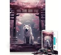 Jigsaw Puzzle 1000 Cherry Blossom Wolf Animal Exact Cut Art Logic Thinking Play Calm Play Time Birthday Activity (38x26cm)