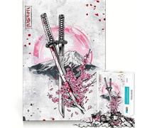 Jigsaw Puzzle 1000 Cherry Blossoms Samurai Swords Exact Cut Art Logic Thinking Play Calm Play Time Birthday Activity (38x52cm)
