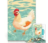 Jigsaw Puzzle 1000 Chicken Wading in Water Illustration Exact Cut Art Logic Thinking Play Calm Play Time Birthday Activity (38x52cm)