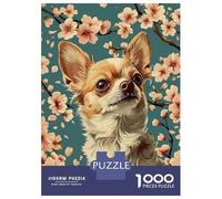 Jigsaw Puzzle 1000 Chihuahua with Cherry Blossoms Floral Dog Print Adult Jigsaw Puzzle Brain Teaser Game Precision Cutting Unique Gifts for Birthday And Christmas 70x50cm/1000pcs