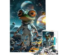 Jigsaw Puzzle 1000 Cute Frog Exploring Space Educational Game Brain Intelligence Challenge Addictive Toys Secret Santa Gifts Birthday Present (Size 38x52cm)