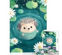 Jigsaw Puzzle 1000 Cute Hedgehog Swimming in A Pond Jigsaw Puzzles for Adults For Family Fun Difficult And Challenge Learning Educational Toys (38x52cm)