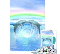 Jigsaw Puzzle 1000 Dolphins Rainbow Healing Educational Game Brain Intelligence Challenge Addictive Toys Secret Santa Gifts Birthday Present (Size 38x52cm)