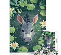 Jigsaw Puzzle 1000 Donkey in A Pond with Waterlilies Puzzles for Teenagers Analysis And Logic Wishlist with Santa Claus Birthday And Unique Gifts (38x52cm)