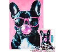 Jigsaw Puzzle 1000 French Bulldog with Bubblegum Educational Games for Educational Game Challenge Toy Great Gifts And Toys Staycation Kill Time (Size 38x52cm)