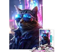 Jigsaw Puzzle 1000 Futuristic Kitty Agent Addictive Toys to Cultivate Patience Relaxing Games Learning Educational Secret Santa Gifts (Size 38x52cm)