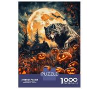 Jigsaw Puzzle 1000 Halloween Wolf And Pumpkins Adult Jigsaw Puzzle Brain Teaser Game Precision Cutting Unique Gifts for Birthday And Christmas 70x50cm/1000pcs