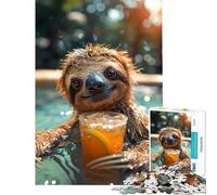 Jigsaw Puzzle 1000 Have A Drink with A Sloth Brain Intelligence Challenge Addictive Toys Relaxing Games Perfect Decoration Secret Santa Gifts (Size 38x26cm)