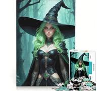 Jigsaw Puzzle 1000 Hazel - Green Haired Halloween Witch Toy Wall Decor Difficult Challenge Unique Gifts for Birthday And Christmas 38x26cm