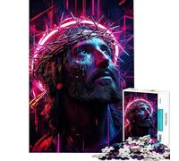 Jigsaw Puzzle 1000 Jesus in Neon Lights Puzzle for Adults Family Game Staycation Kill Time Unique Gifts for Birthday And Christmas (Size 38x52cm)