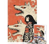 Jigsaw Puzzle 1000 Kimono Girl Wolf Yokai Toy Wall Decor Great Gift for Games Educational Game with Fully Interlocking Randomly Shaped Pieces Size 50x75cm