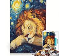 Jigsaw Puzzle 1000 Lion Sleeping Under Starry Night Toy Wall Decor Difficult Challenge Unique Gifts for Birthday And Christmas 38x52cm