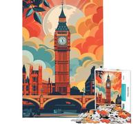 Jigsaw Puzzle 1000 London Skyline with Big Ben Educational Game Brain Intelligence Challenge Addictive Toys Secret Santa Gifts Birthday Present (Size 38x52cm)