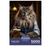 Jigsaw Puzzle 1000 Maine Coon Cat in The Pub Adult Jigsaw Puzzle Brain Teaser Game Precision Cutting Unique Gifts for Birthday And Christmas 38x26cm/1000pcs