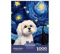 Jigsaw Puzzle 1000 Maltese Dog Starry Night Jigsaw for Adults Family Game Analysis And Logic Unique Gifts for Birthday And Christmas 38x26cm/1000pcs