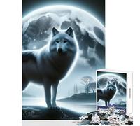 Jigsaw Puzzle 1000 Moon Wolf Silhouette Jigsaw Puzzles for Teenagers Difficult Hard Educational Challenge Challenging Game Gifts (38x52cm)