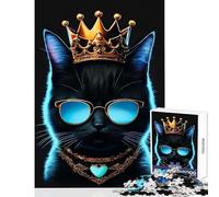 Jigsaw Puzzle 1000 Neon Black Cat Anti-Stress Toys Gift For Birthdays Educational Game with Fully Interlocking Randomly Shaped Pieces Size 38x26cm