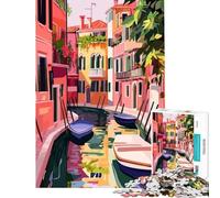 Jigsaw Puzzle 1000 Pastel Venice Canal Scene Minimalist Art Illustration Relaxing Games Addictive Toys to Cultivate Patience Great Gifts And Toys Birthday Present (Size 38x26cm)