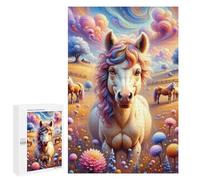Jigsaw Puzzle 1000 PCS A Whimsical, Colorful Scene Features A Close-up of A Cute, Fluffy Horse with Curly Fur And Jigsaw Puzzles for Teenagerss Hand Speed Race Fun Activities at Home Challenging Game