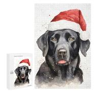 Jigsaw Puzzle 1000 PCS Black Lab Santa Hat Xmas Adult Puzzles Toy Wall Decor Birthday Present Deal As Gifts for The Whole Family 1000 PCS